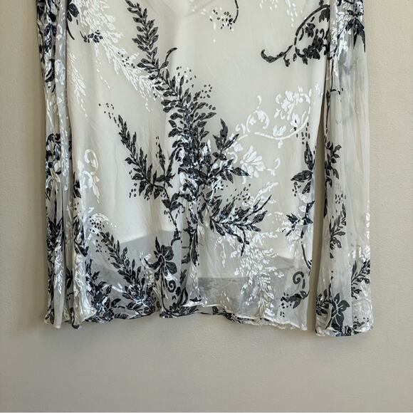 Vintage Y2K XL cottagecore formal long sleeve blouse white cream bead floral - Picture 3 of 8